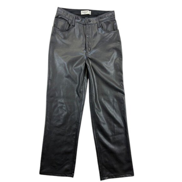 Abercrombie & Fitch 90s High Rise Relaxed Jeans Womens 28 Black Faux Leather - Picture 1 of 10